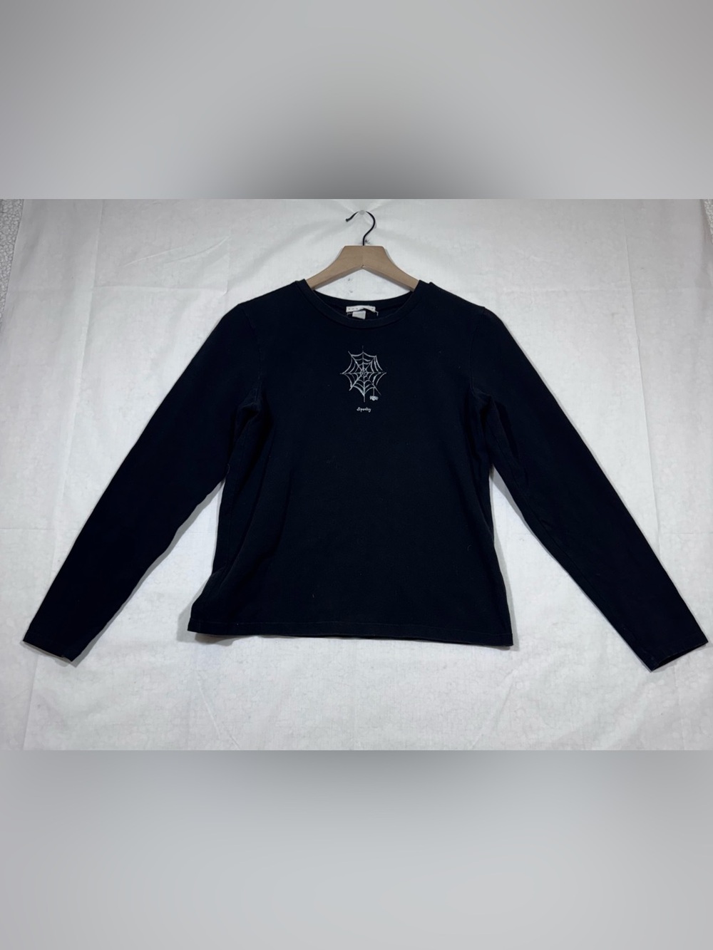 Vintage Old Navy Halloween Black Long Sleeve Top Size Small Goth Y2K Glitter